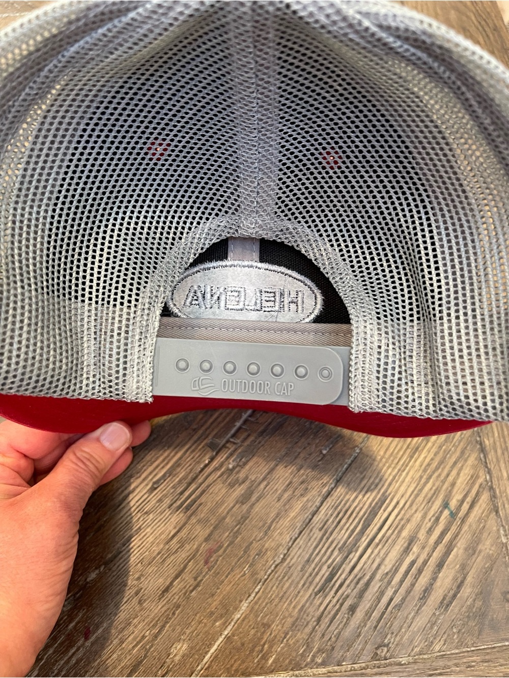 Helena Men’s Red and Gray Mesh Trucker Hat - Picture 3 of 5